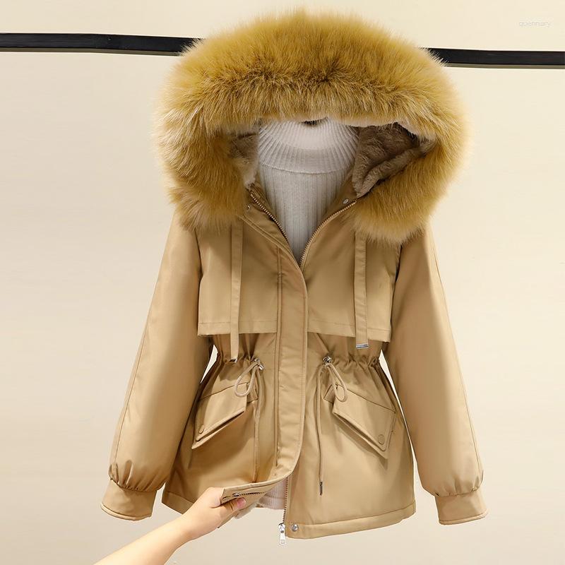 

Women's Trench Coats Spring Autumn Winter Jacket Women Thick Warm Hooded Parka Mujer Cotton Padded Coat 3XL Casual Slim Female, Creamy-white