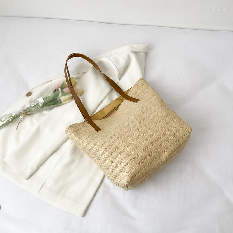 

Evening Bags 2023 Summer Beach Straw Bag Large Capacity Handbag Leather Ladies High Quality Shoulder Canvas Hand Knit Travel Tote, Beige