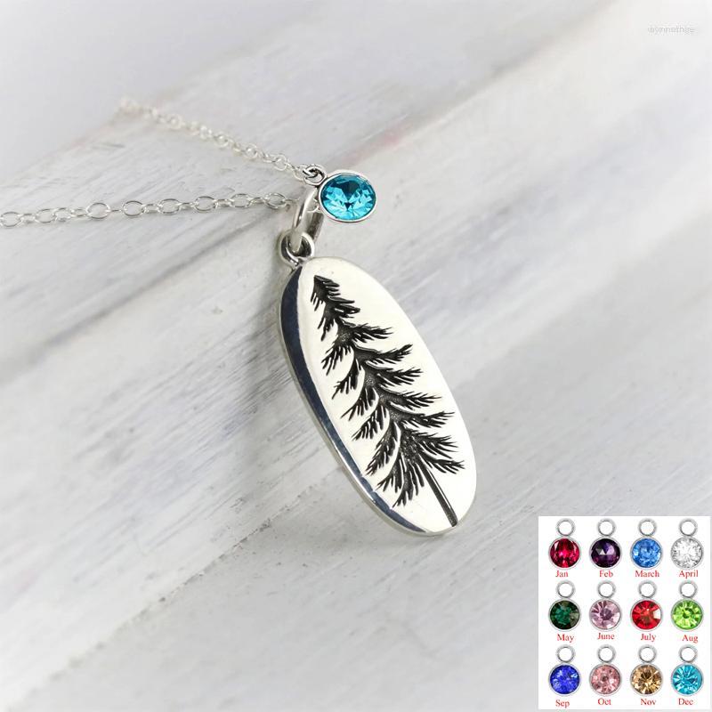 

Pendant Necklaces Birthstone Pine Tree Charm Necklace Stainless Steel Chain Jewelry Birthday Christmas Gifts For Women Men