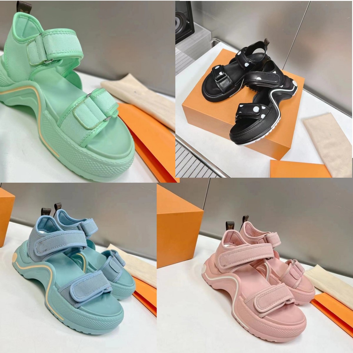 

High Quality Lady Sandals Beach luxury designer summer fashion arch-soled shoes leather lady slippers sneakers double buckle slide, Green