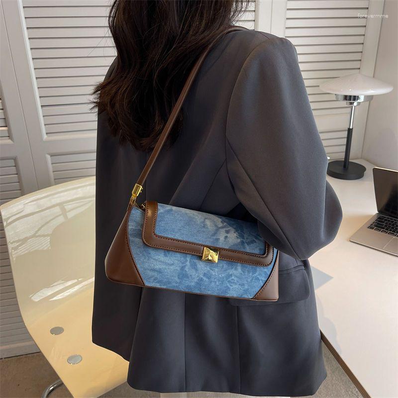 

Evening Bags JIAERDI Vintage Denim Y2k Handbags Women Girls Patchwork Casual Shoulder Female Retro Harajuku Underarm Bag 2023, Sky blue