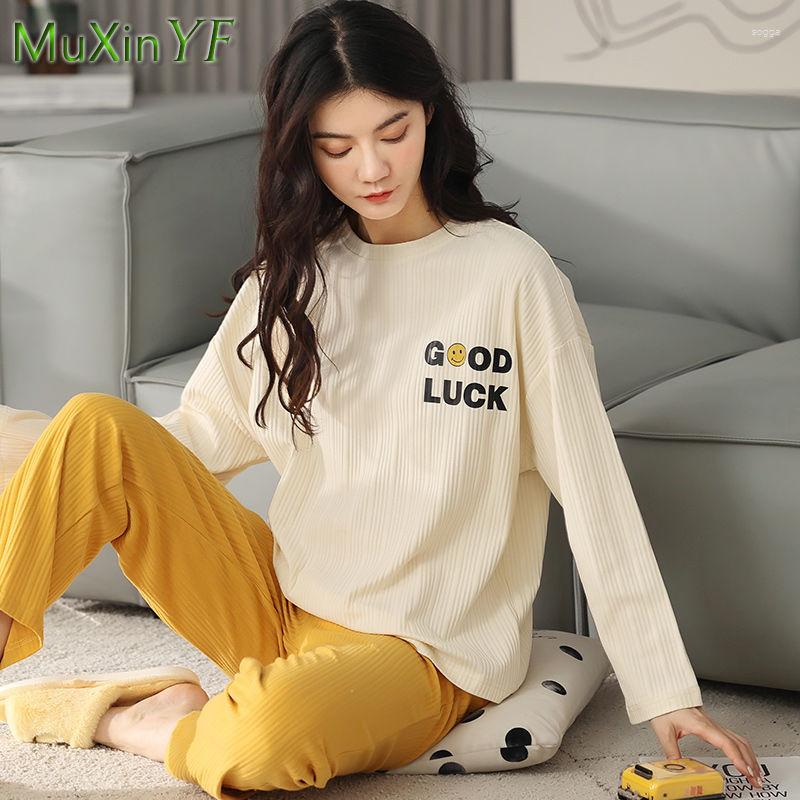 

Women's Sleepwear Women Pajamas Autumn Winter Soft Cotton Long-sleeved Trousers Pijamas Two-piece 2023 Cute Sexy Nightie Set, 02