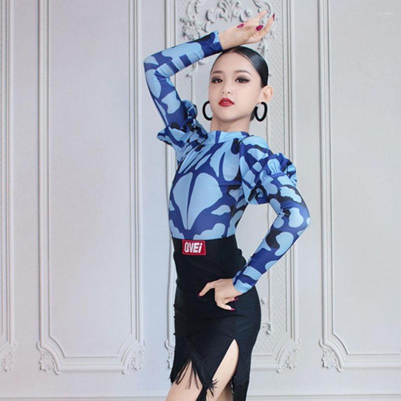 

Stage Wear NY10 2537 2538 Long Sleeve Tops Tassel Kids Latin Dance Skirt For Girl Dress Professional Competition Ballroom Dancing Costume, 001