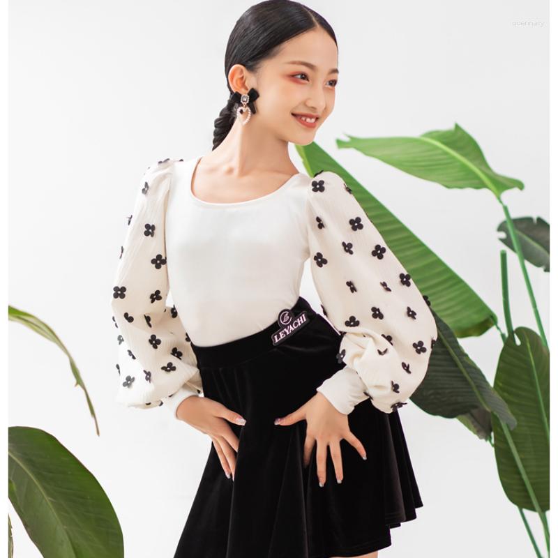 

Stage Wear NY07 LT6958KS Long Sleeve Bodysuit Lotus Kids Latin Dance Skirt For Girl Professional Competition Ballroom Samba Dancing Costume, 001