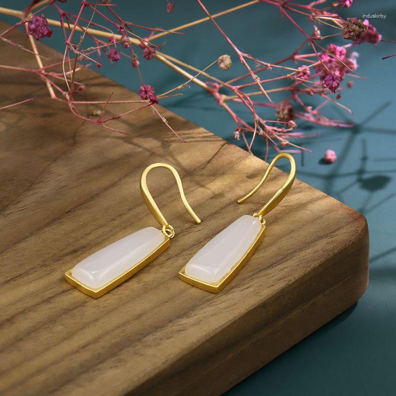 

Dangle Earrings 2023JIANG Design Simple Long White Jade Small Fragrance Wind Fairy Temperament Retro