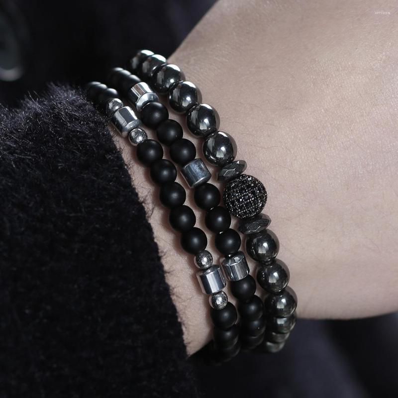 

Charm Bracelets Punk Bracelet For Men Couple Bead Micro Inlaid Zircon 6/8mm Frosted Stone Black Gallstone Beaded Set Gifts