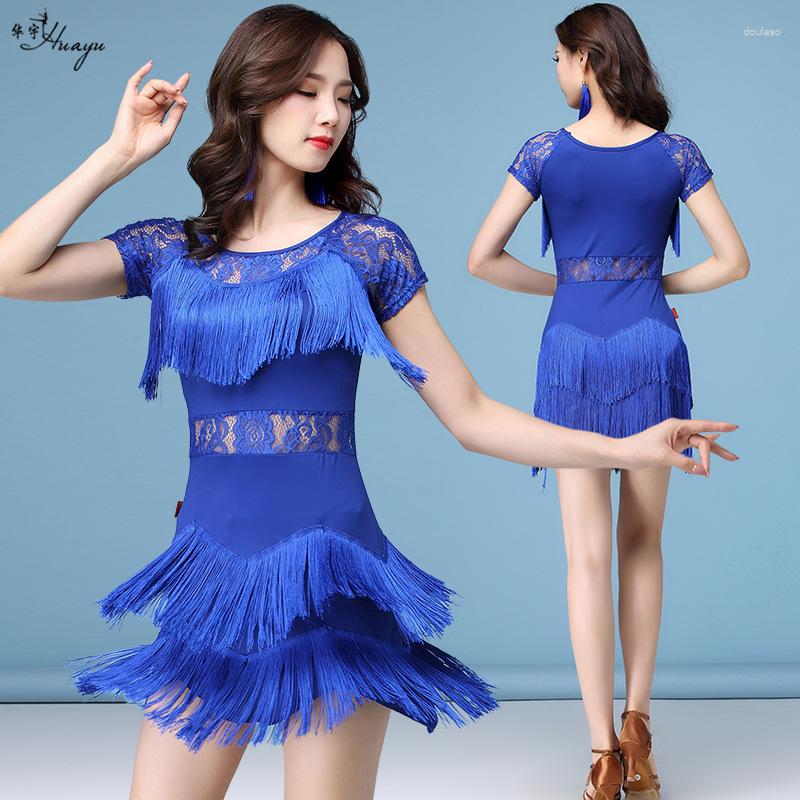 

Stage Wear Red Latin Dance Costumes Women Salsa Dancewear Costume Dresses Ballroom Competition Tango Adult Fringe Sequin, Long sleeve blue