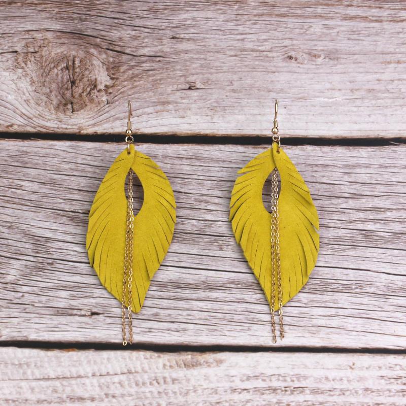 

Dangle Earrings ZWPON Symmetric Soft Suede Leather Leaf Link Chain Tassel Genuine Jewelry Wholesale