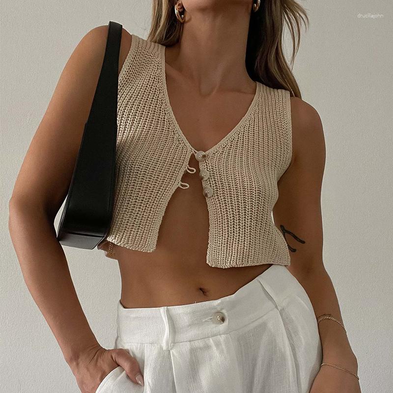 

Women' Tanks Sexy Women' Tank Top 2023 Summer V Short Sleeveless Knit Cardigan Party Vacation Clothes, Apricot