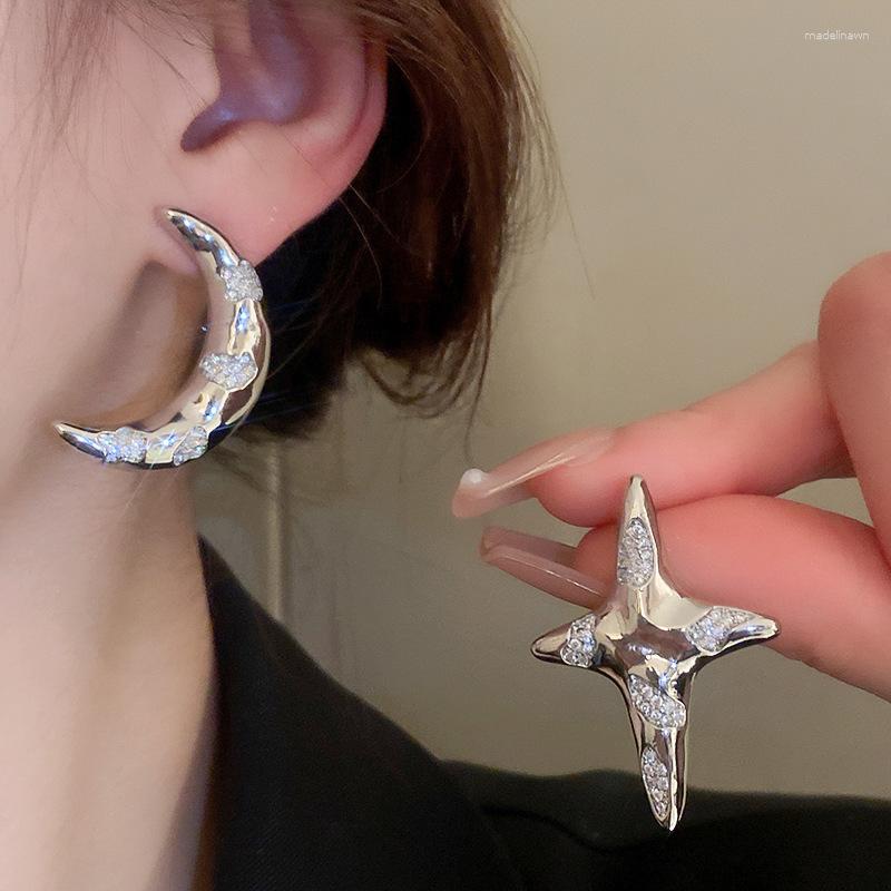 

Stud Earrings Rhinestone Cross Moon Asymmetric For Women Creative Charm Exaggerate Cool Trend Korean Fashion Jewelry