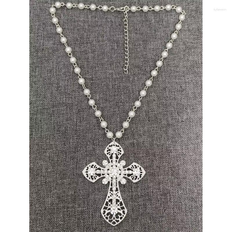 

Pendant Necklaces Vintage Big Crosses Necklace Gothic Pearl Beaded Goth Jewelry
