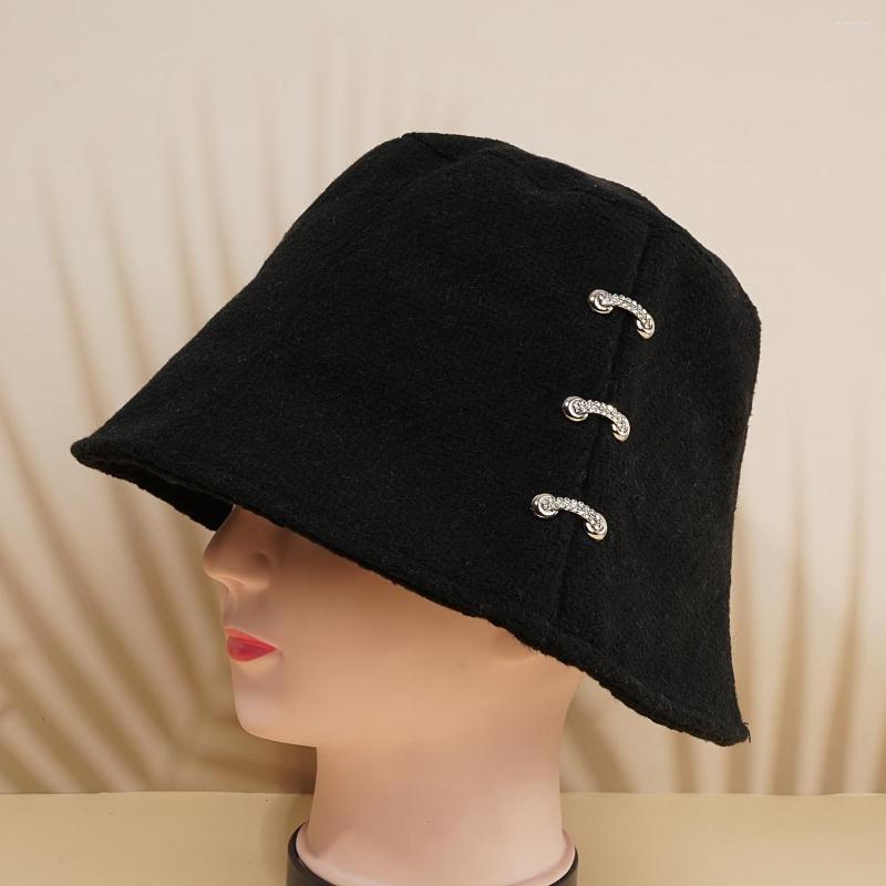 

Beanies Casual Fashion Three Breasted Bucket Hat Unisex Solid Color For Women Girls Year Presents Valentine's Gift Her, Black