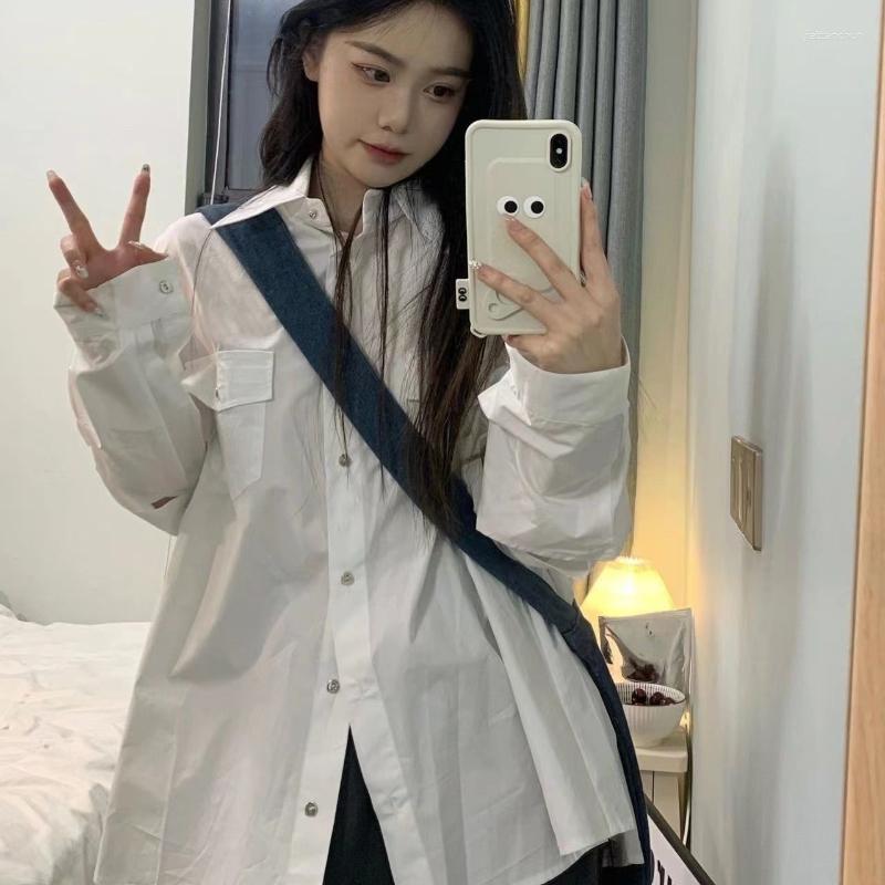 

Women' Blouses HOUZHOU White Shirts Women Oversized Vintage Long Sleeve Bf Style Korean Fashion Chic Cool Blouse Female Hippie Autumn