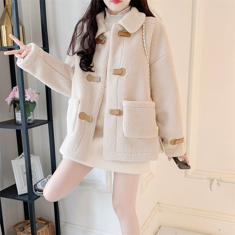 

TPJB New Autumn Ropa Mujer Korean Fashion Sheep Wool Coat All-Match Women's Winter Coat Soft Warm Jacket Sheepskin Coat For Women, White