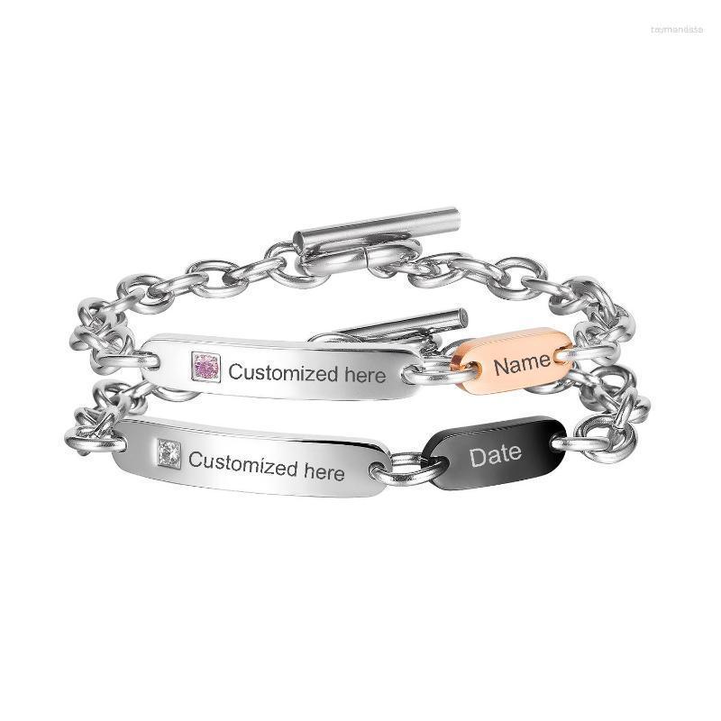 

Charm Bracelets Custom Couple CZ Stainless Steel Toggle-Clasp Wrist Gift For Anniversary Birthday Men Woman Sister Jewelry Raym22