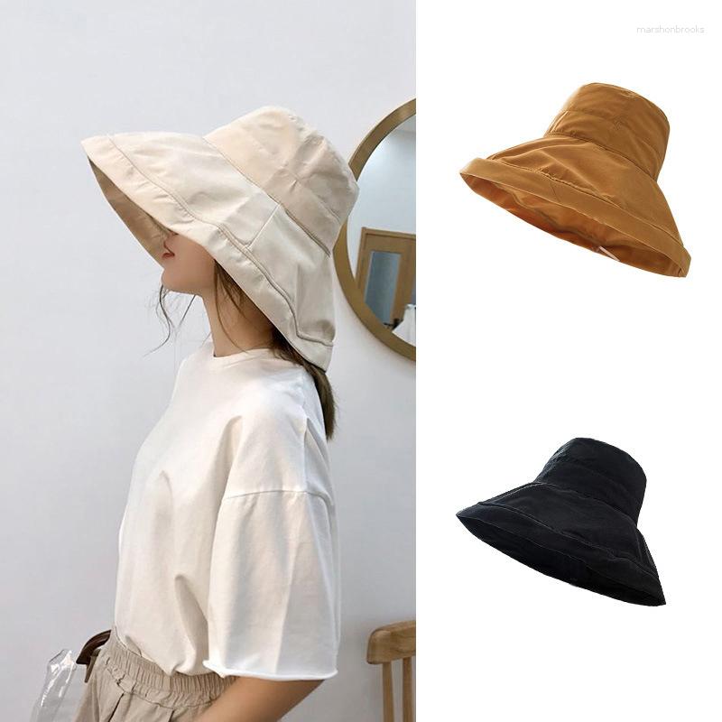 

Berets Women Solid Fashion Bucket Hat Outdoor Sun Protection Caps Female Panama Cap Summer Wide Brim Beach Spring Autumn, Pink