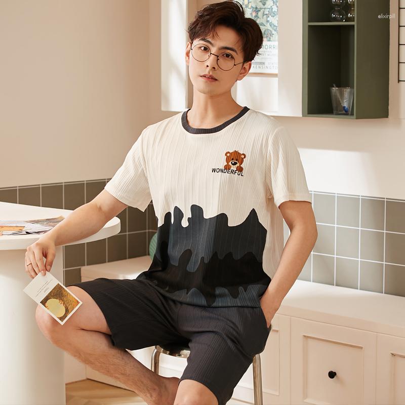 

Men's Sleepwear 2023 Fashion Pajamas Set Male Thin Cotton Short-Sleeved Cute Cartoon Men Summer Leisure Loose Home Clothing For Boy, 1722