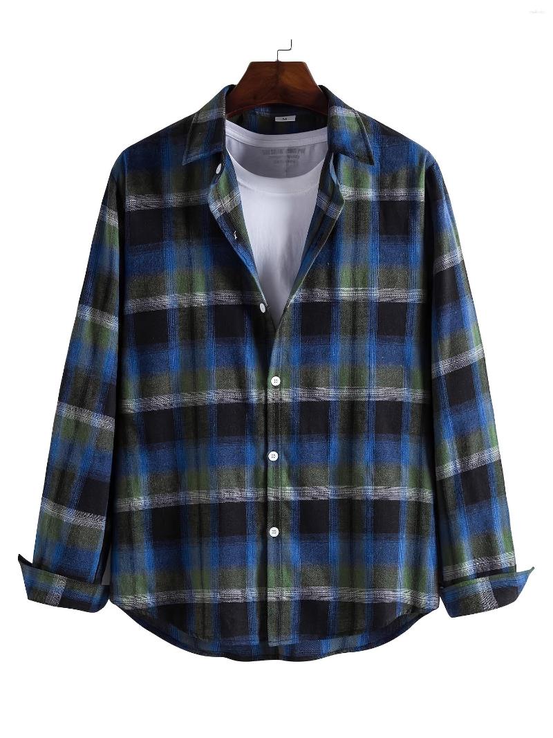 

Men's Casual Shirts  Smaller Plaid Button-down Long Sleeve Shirt, Peacock blue