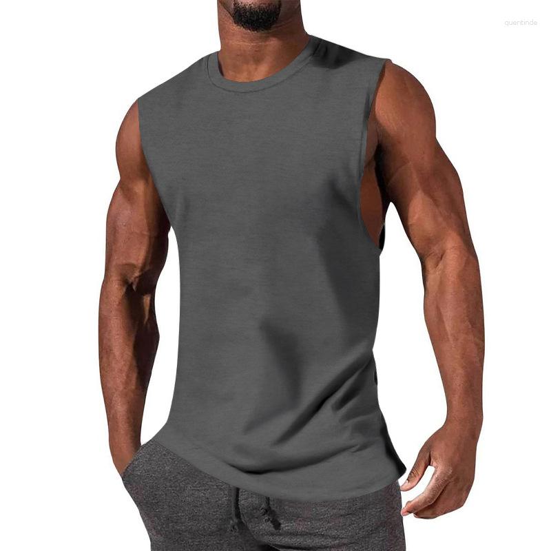 

Men's Tank Tops Casual Loose Sports Men Pure Color O Neck Straps Sleeveless Vest Summer Leisure Mens Gym Fitness Camisole Clothes, 03 dark blue