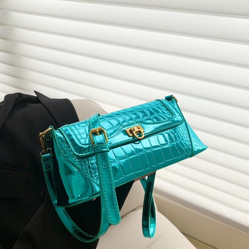 

Evening Bags Crocodile Pattern Laser PU Leather Crossbody For Women Luxury Designer Side Shoulder Bag Trend Lady Handbags And Purse, Black