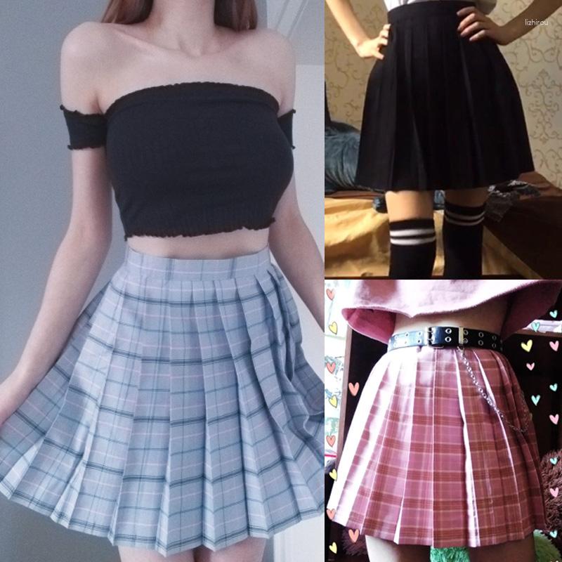 

Skirts 2023 Summer Harajuku Black Womens High Waist Anime Kawaii School Uniform Short Mini Pink White Plaid Pleated Skirt, Navy