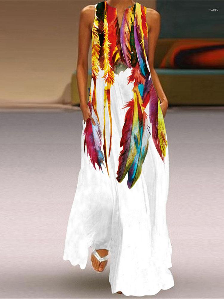 

Casual Dresses Summer Dress Printed Sleeveless Sundress Boho Women Beach Party Long Ladies Maxi Vintage Vestidos Fashion