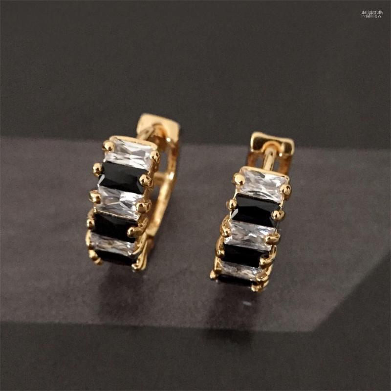 

Hoop Earrings Chunky Gold Color Plating Black Clear Zirconia Stone Decorated For Women Girl Casual Gorgeous Dainty Jewelry