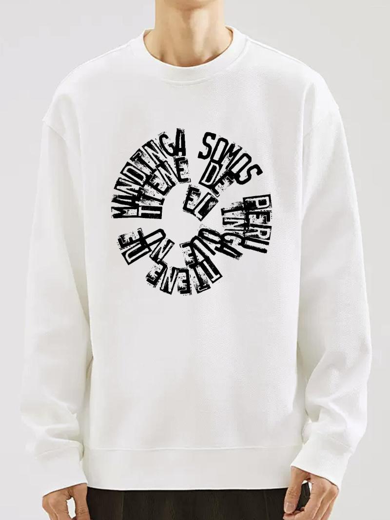 

Men's T Shirts Punk Letter Print Long Sleeve Round Neck Pullover Sweatshirt, White