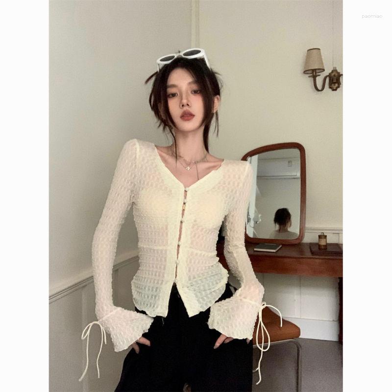 

Women' T Shirts Sunscreen Young Summer Texture Sense Spice Girl Light Clothes Pure V-neck Cardigan Coat Female, Black