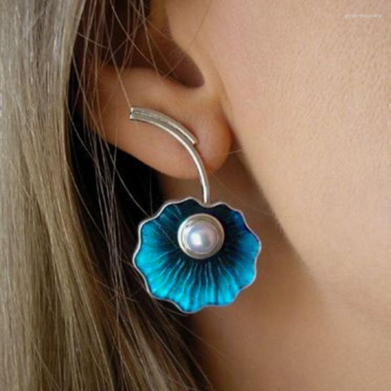 

Dangle Earrings Beautiful Flower Blue Green Drop Elegant Jewelry Simulated Pearl Statement For Women Wedding Gift