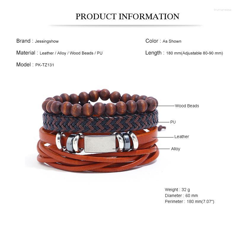 

Bangle Jessingshow 3 Pcs/set Wood Beads Men Genuine Leather Bracelets Women Femme Bracelet Homme Male Gift Jewellery Raym22