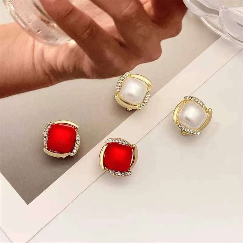 

Stud Earrings Design Geometric Square Pearl For Women Girl Temperament Jewelry S925 Needle Zirconia Party Gift