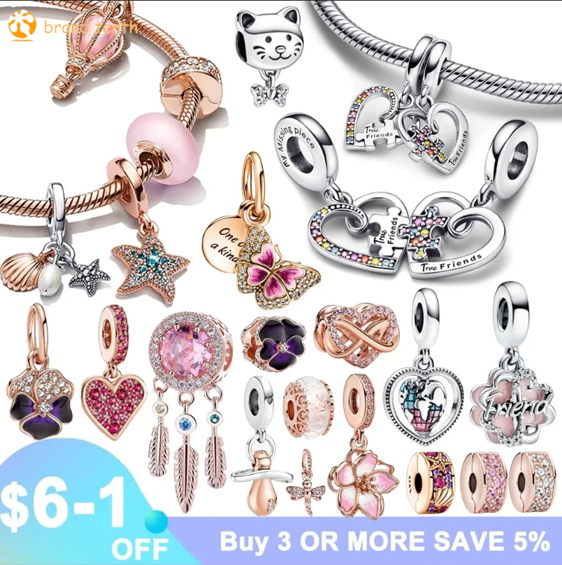 

925 Sterling Silver for pandora charms authentic bead Rose Gold Couple Dangle