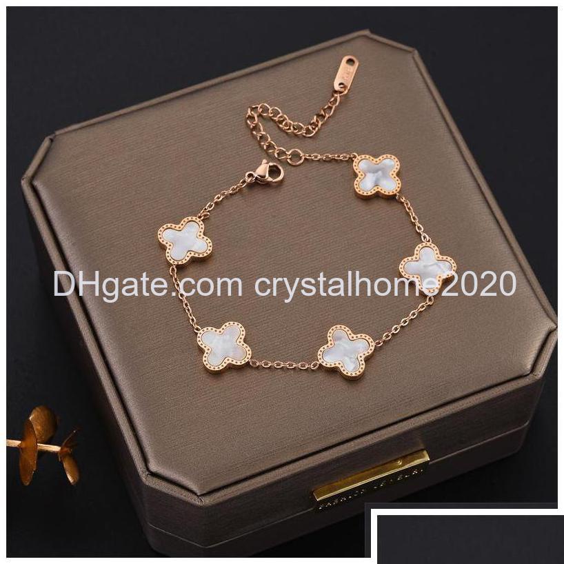 

Charm Bracelets Cute Design Clover Bracelet Gold Necklace Stainless Steel For Women Gift Drop Delivery Jewelry Otevf Dhq5I