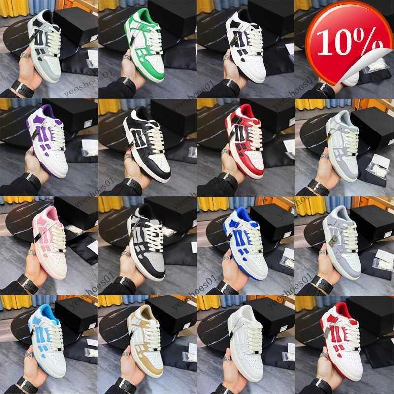 

2023 Designer Skel Top Low Men Women AM Shoes Bones Hi Leather Sneakers Luxury Skeleton Blue Red Black Green Gray Pink couple casual¡amiri¡Womens shoe, 16