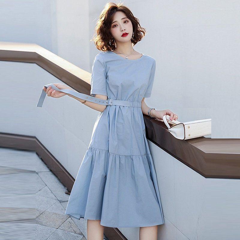 

Casual Dresses Midi Length In Chic And Elegant Woman Dress For Women 2023 Vintage Clothing Women's Skirt Robe Y2k Streetwear Playa, Blue