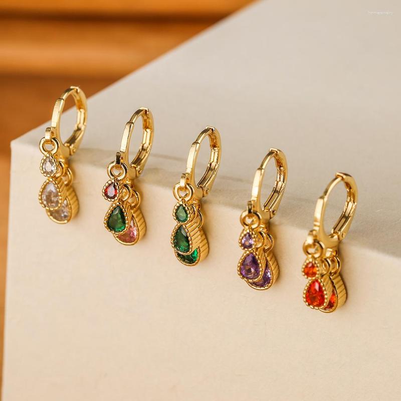 

Dangle Earrings BUY Trendy White/Green/Red/Purple Multi Colors CZ Drop For Women Girl Gold Color Wedding Jewelry Femme Bijoux