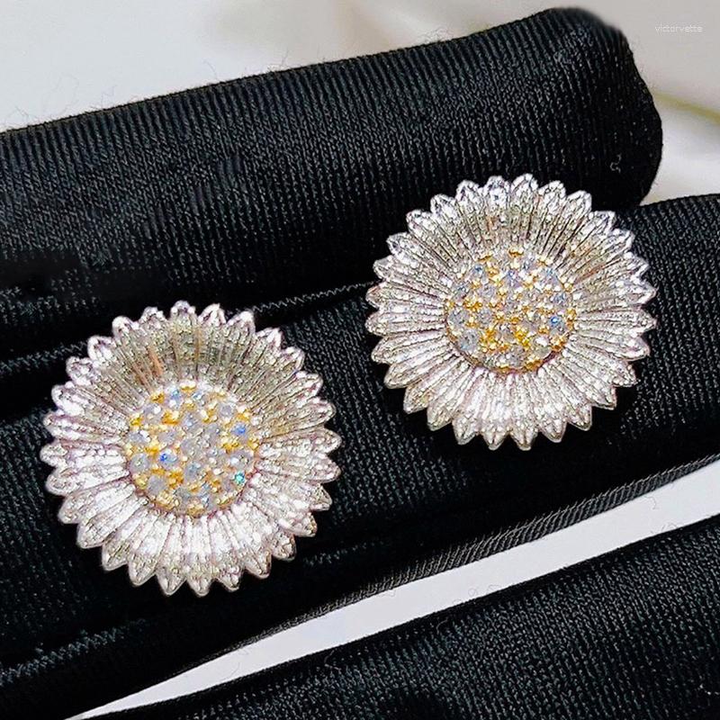 

Stud Earrings Korean Fashion Sparkly Crystal Daisy Flower For Women Girl Gold Color Metal Sunflower Small Party Jewelry