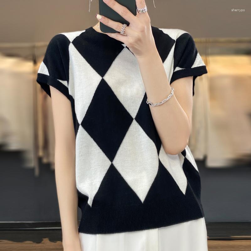 

Women' T Shirts Summer Woman' Tops Tees Fashion Casual Contrasting Colors T-Shirt Sweater Female Pullover Short Sleeve O-Neck Wool, Navy blue