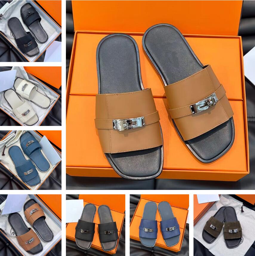 

Famous 23S/S Summer Gabriel Men Sandals Shoes Calfskin Leather Man Slippers Slip On Beach Slide Flats Boys Palladium-plated Kelly Buckle Flip Flops