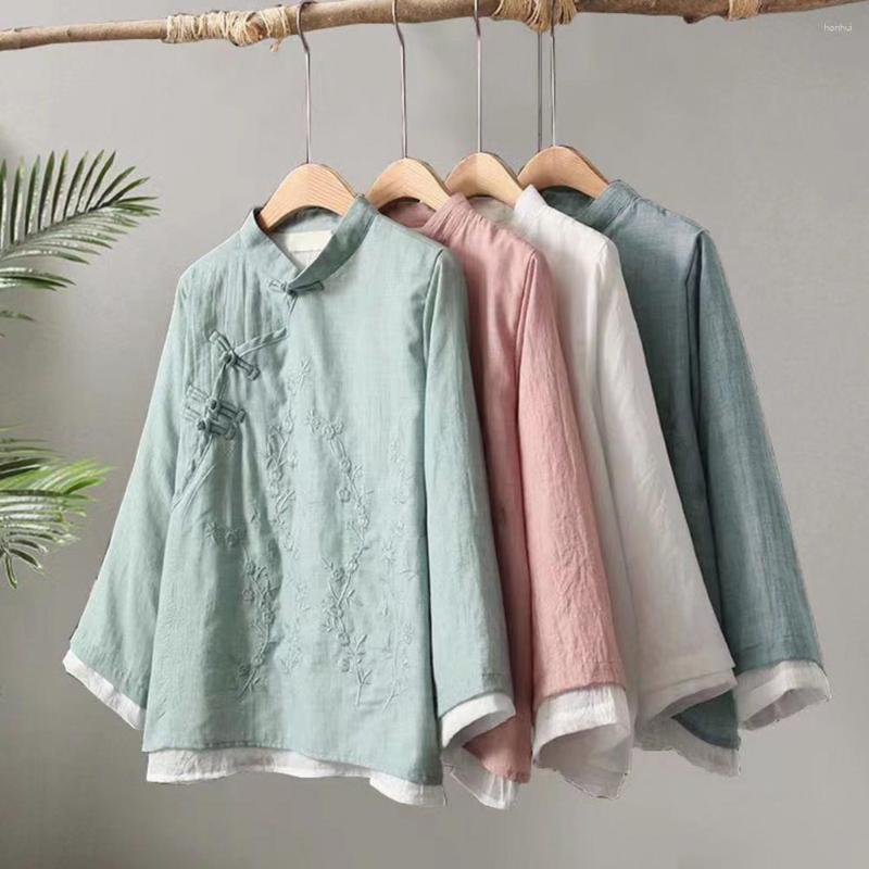 

Women's Blouses Shirts Women Chinese Style Embroidery Traditional Temper Aesthetics Personal Vintage Baggy -4XL Gentle Designer Camisa Chic, Green