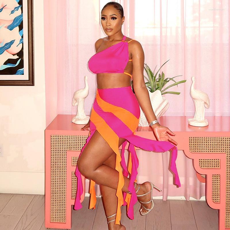 

Skirts 2 Pieces Set Y2K Skirt Sets For Women Backless Bandage Tops Irregular Tassels Sexy Casual Suit Female Summer, Black