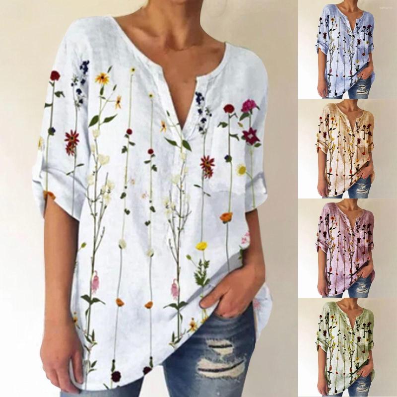 

Women' T Shirts Women' Flower And Leaf Printed 3/4 Sleeve V Neck Layering Tees Tee Long Shirt Plain Women, Beige