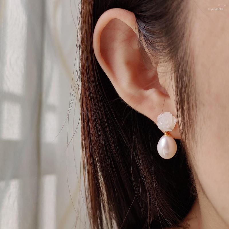 

Stud Earrings Lii Ji Natural Shell Rose Flower Rice Shape Freshwater Pearl 925 Sterling Silver Gold Plated Handmade Jewelry
