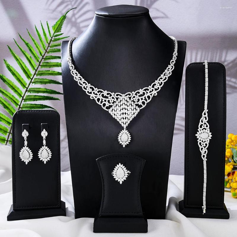 

Necklace Earrings Set Missvikki Trendy 4pcs Bridal Bracelet Ring For Women Party Luxury CZ Crystal Wedding, Picture shown