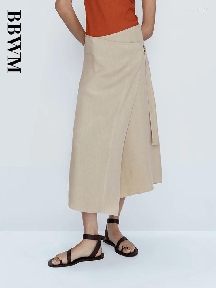 

Skirts 2023 Spring Needle Button Design Wrapped Mid Length Women' Half Skirt High Quality Chic Female, Khaki