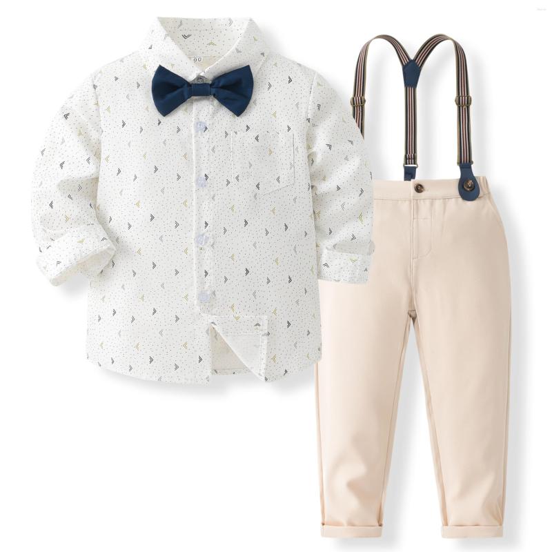 

Clothing Sets Spring Fall Baby Boy Luxury Set Fashion Gentleman Cotton Long Sleeve Tops Pants Straps Tie Kids Boutique Clothes BC2439, 4pcs