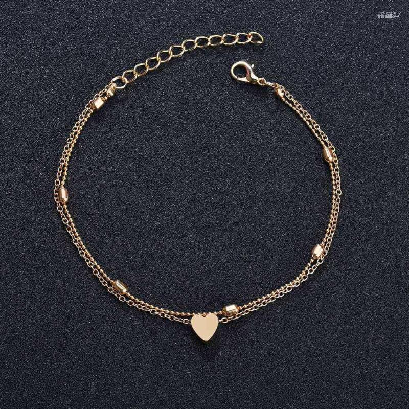 

Anklets 2023 Arrival Heart Charm Bracelet Beaded Metal Chain Handmade Fashion Footchain Bohemian Jewelry For Women