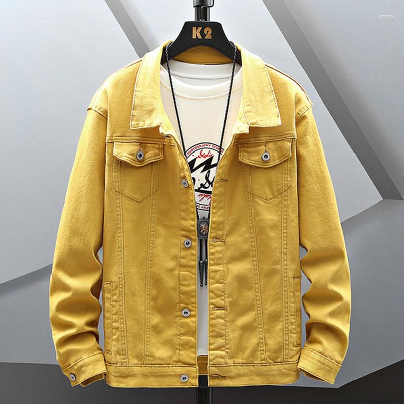 

Men' Jackets 2023 Spring And Autumn Men' White Denim Jacket Fashion Harajuku Style Stretch Top Programmer Trendy Overalls, Yellow