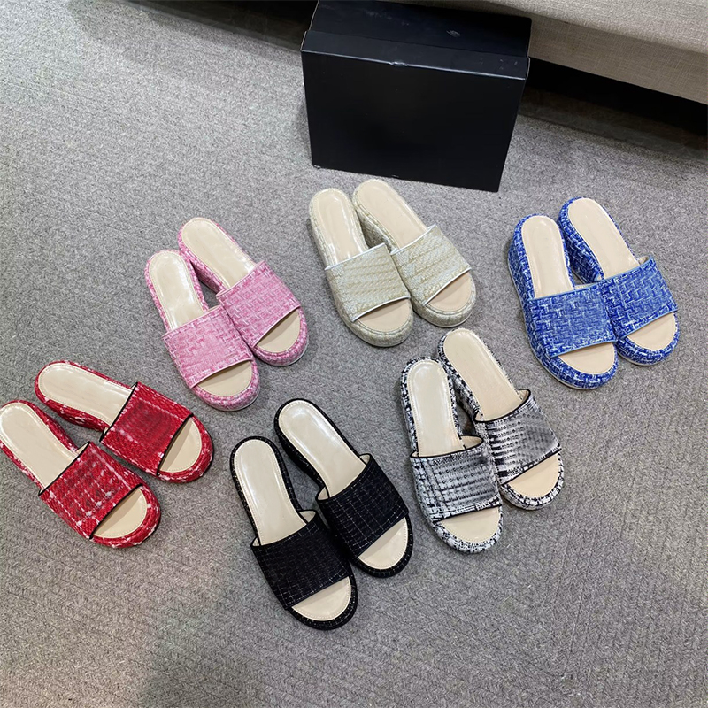 

Designer Straw fisherman slippers womens sandal flip flop wedge heel Hand-woven hemp rope outsole 6cm designer sandals woman slippers platform slides Szie34-40, #2